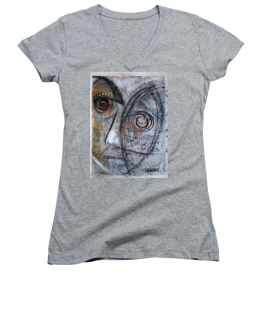 Faith Women's V-Neck featuring the painting Hold Tight to my Faith by Laurie Maves ART
