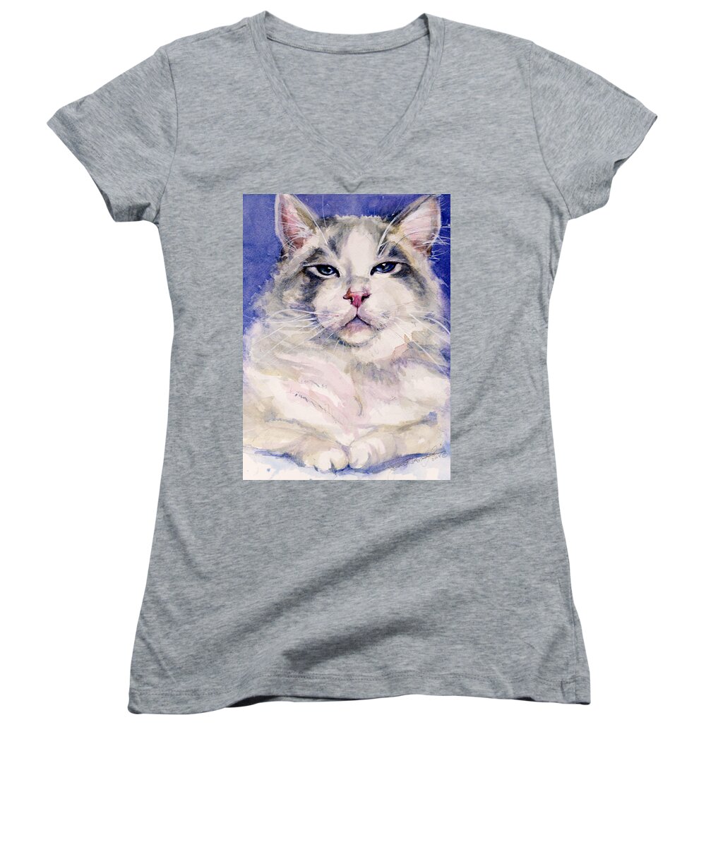 Cat Women's V-Neck featuring the painting Holding Court by Judith Levins
