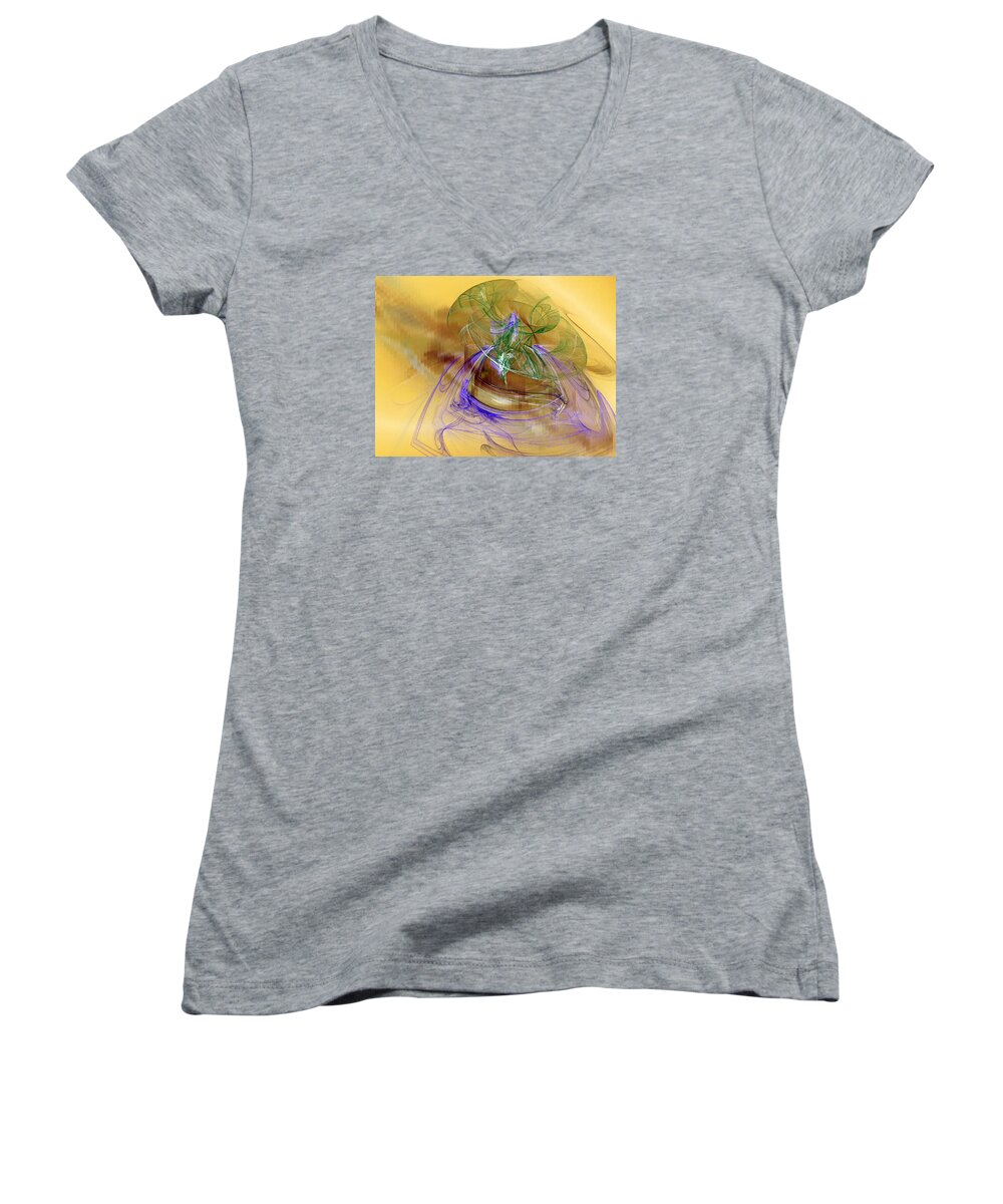Abstract Women's V-Neck featuring the digital art Holiday in Cambodia by Jeff Iverson