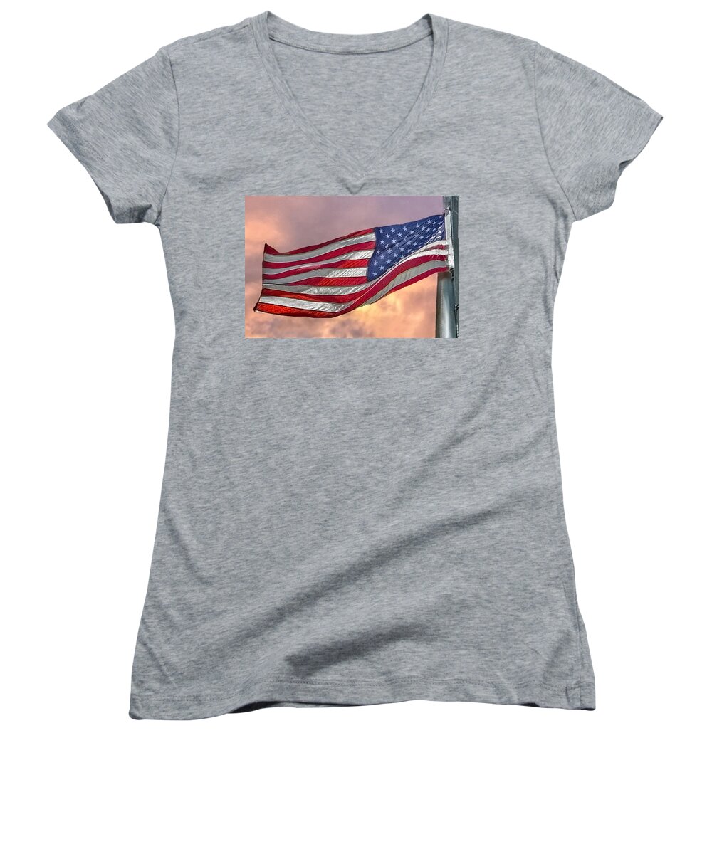Flag Women's V-Neck featuring the photograph Honoring The Heroes by Charlotte Schafer