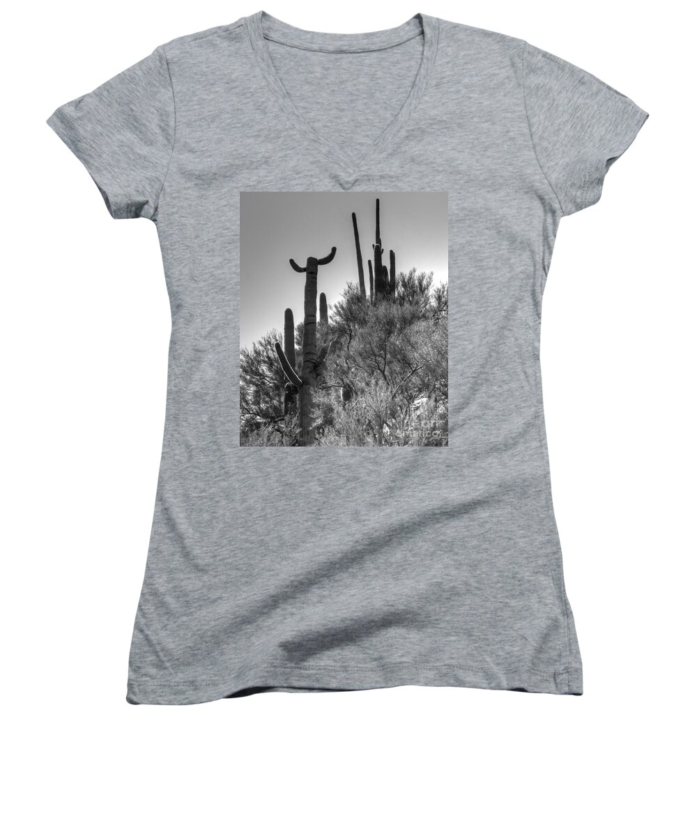 Black Women's V-Neck featuring the photograph Horn Saguaro Cactus by Tap On Photo