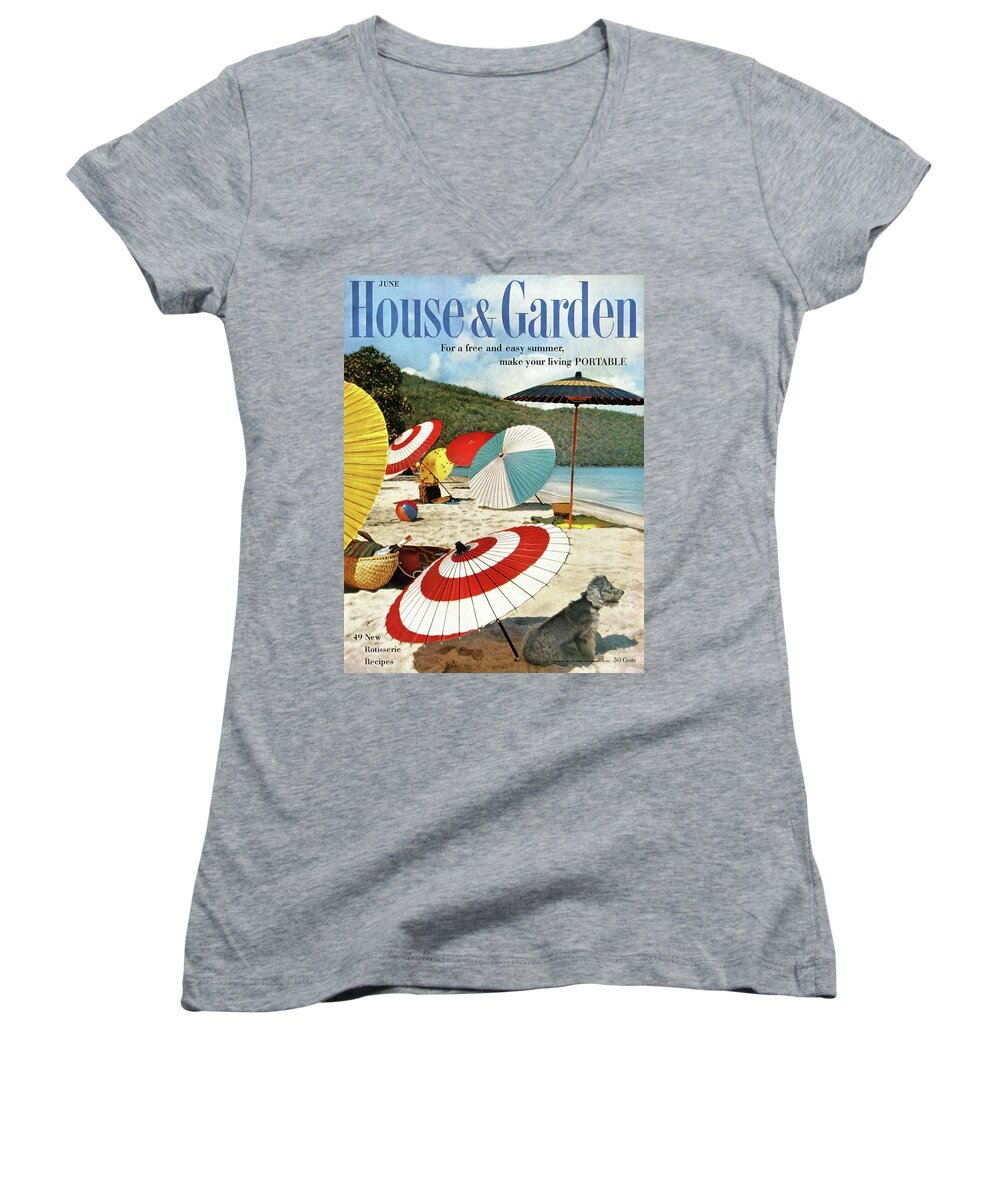 Exterior Women's V-Neck featuring the photograph House And Garden Featuring Umbrellas On A Beach by Otto Maya & Jess Brown