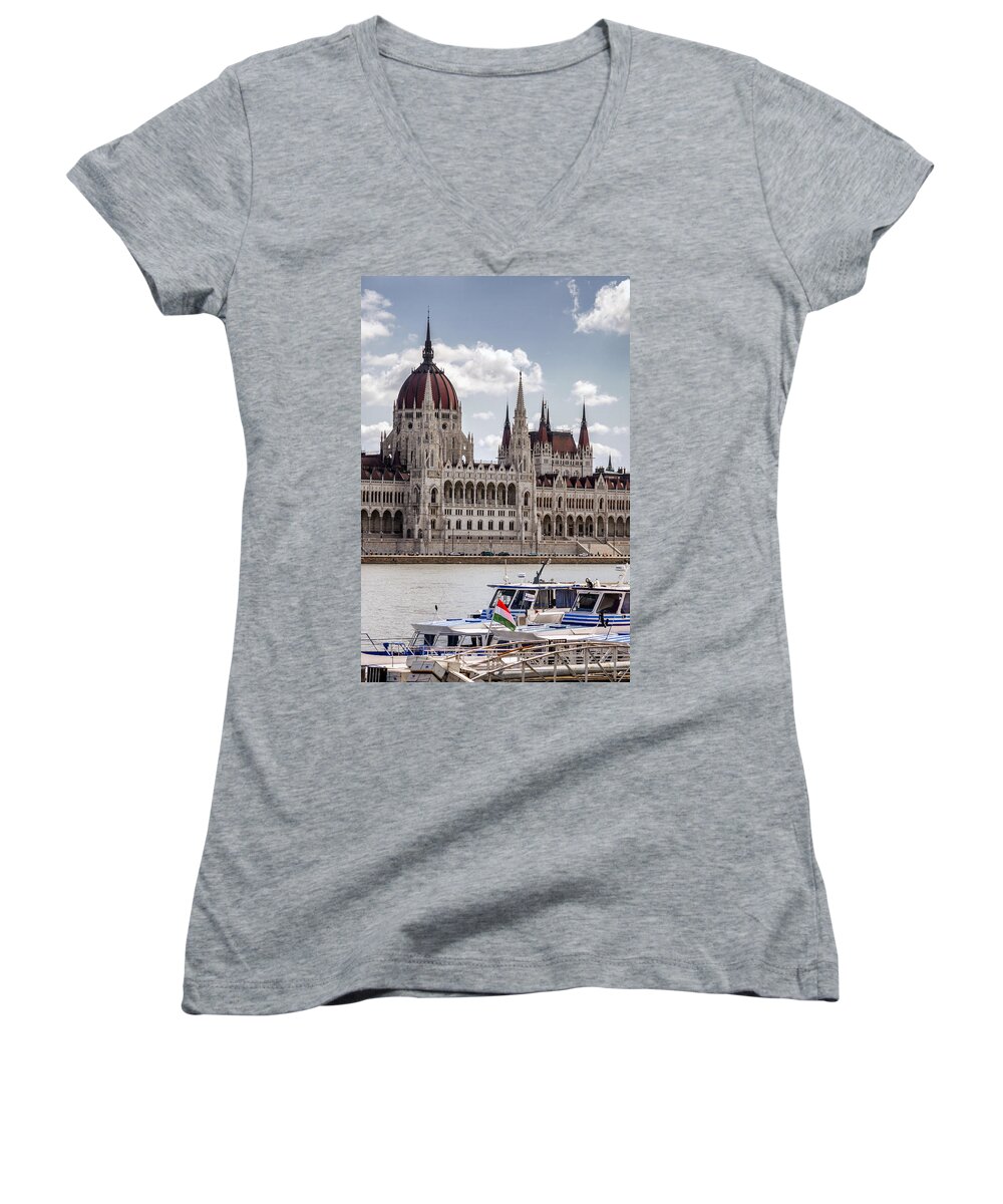 Country Women's V-Neck featuring the photograph Hungarian Parliament across the Danube by Pablo Lopez