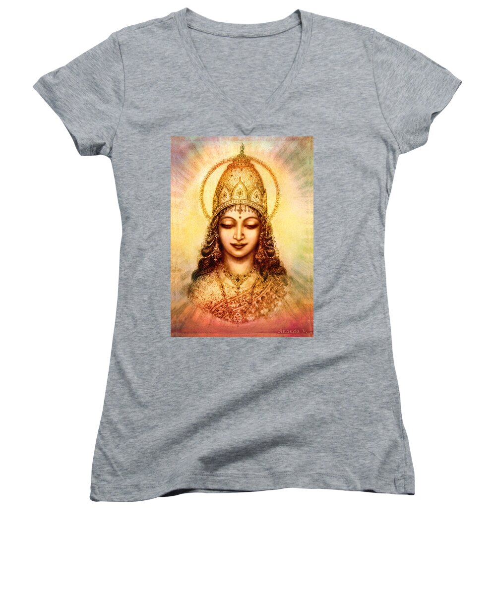 Bliss Women's V-Neck featuring the mixed media I abide in my own Blissful Self by Ananda Vdovic