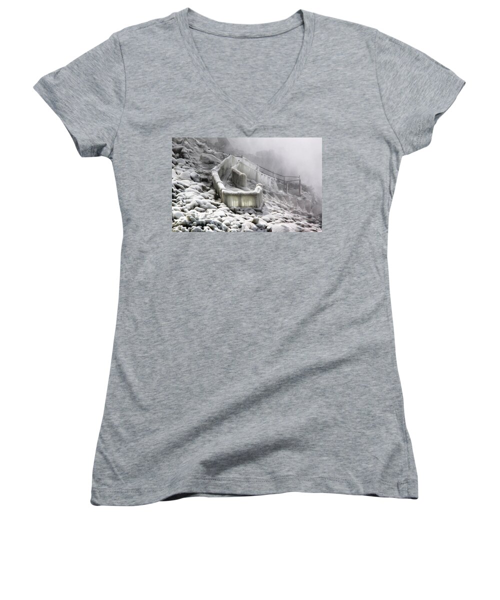 Icy Path Way Women's V-Neck featuring the photograph Icy Path Way by Ramabhadran Thirupattur
