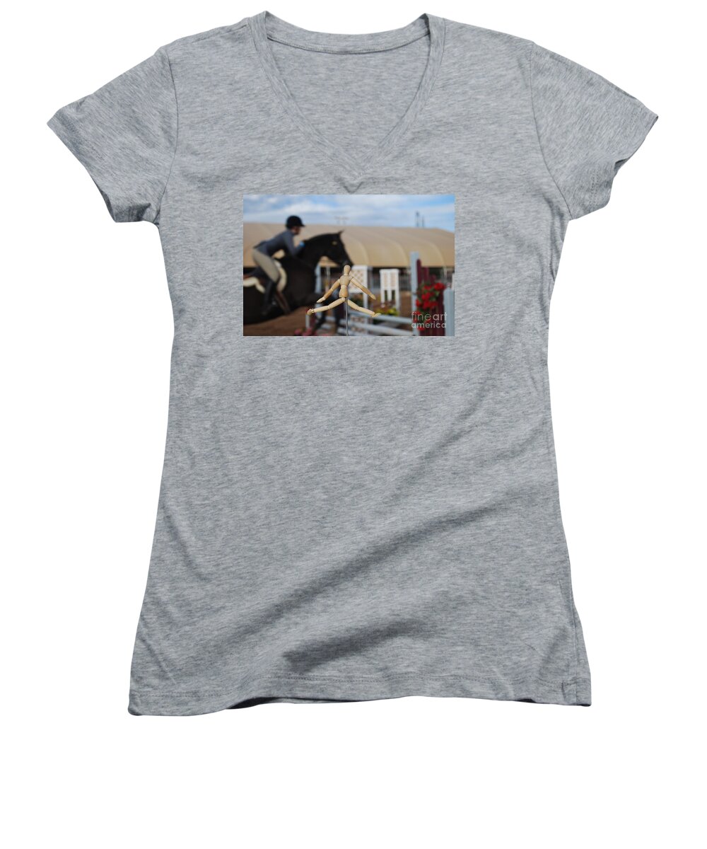 Horse Women's V-Neck featuring the photograph Imitation Jumper by Heather Kirk