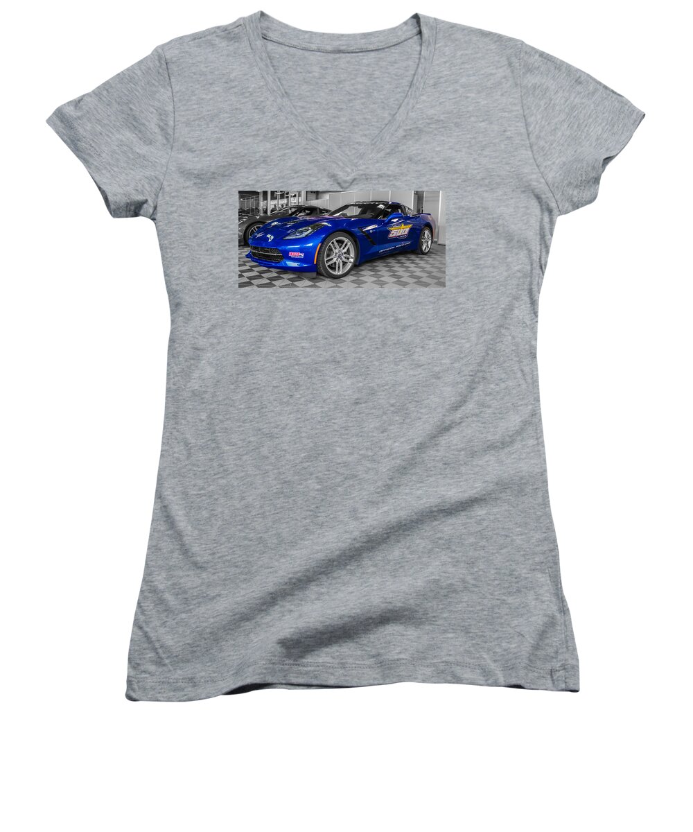 2013 Women's V-Neck featuring the photograph Indy 500 Corvette Pace Car by Ron Pate