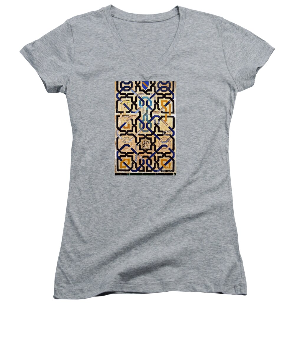 Mosaic Women's V-Neck featuring the photograph Interlocking tiles in the Alhambra by RicardMN Photography