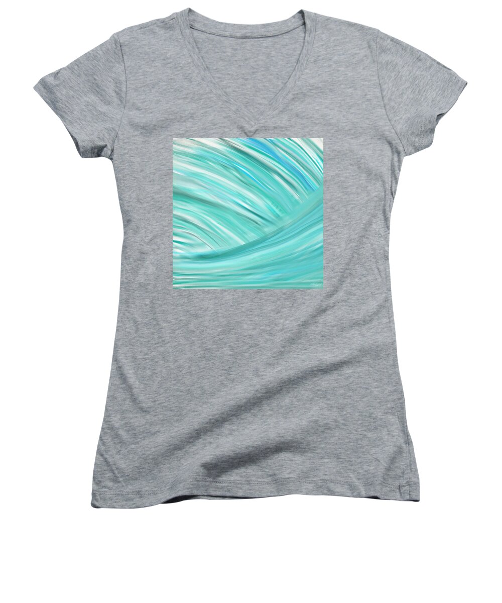 Turquoise Women's V-Neck featuring the painting Island Time by Lourry Legarde