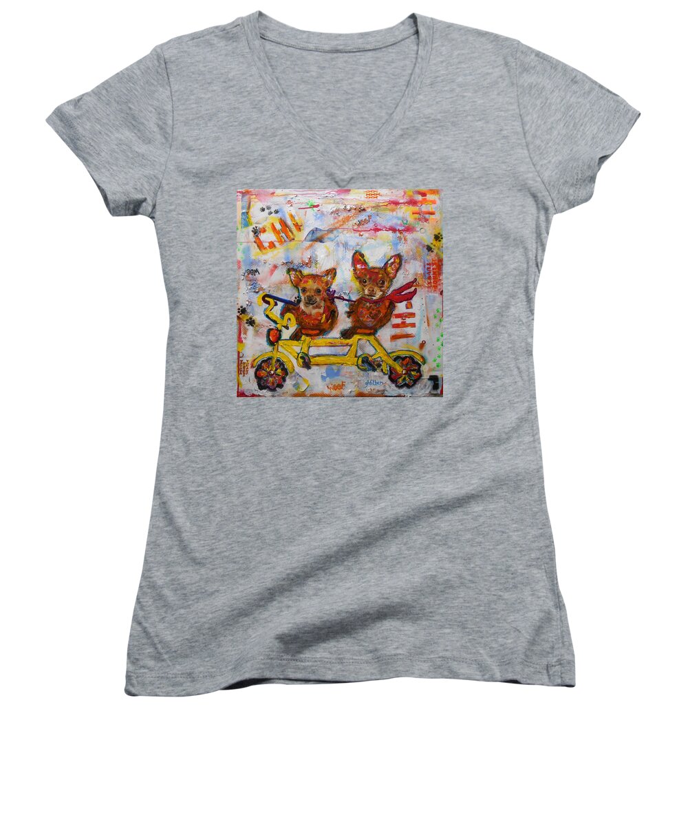 Abstract Women's V-Neck featuring the painting I've Got Your Back by GH FiLben