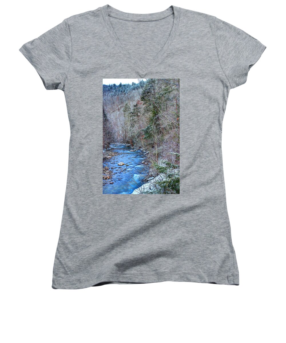 Smoky Mountain Stream Women's V-Neck featuring the photograph January In The Smokies by Michael Eingle