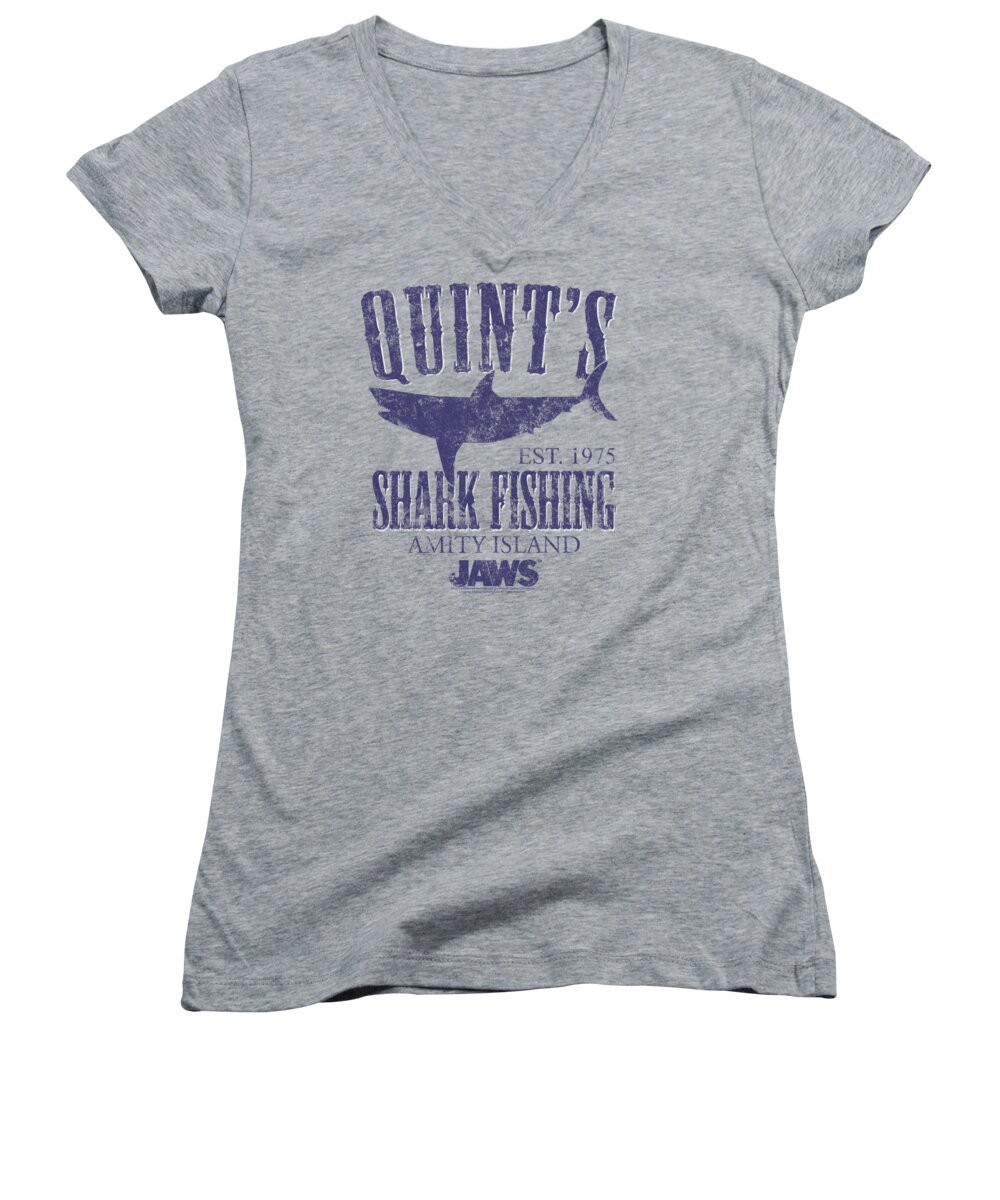 Graphic Women's V-Neck featuring the digital art Jaws - Quints by Brand A
