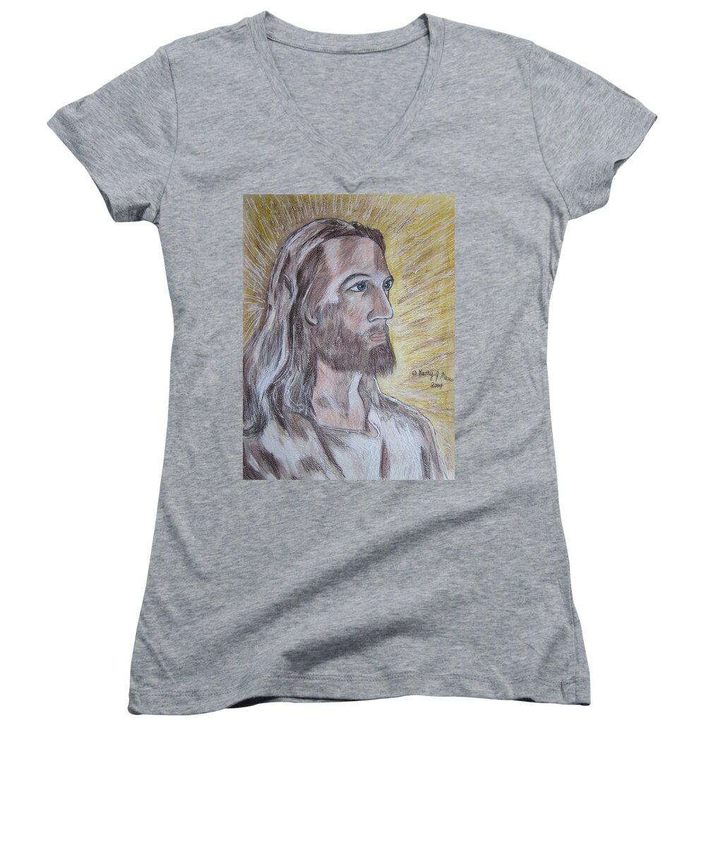 Jesus Women's V-Neck featuring the painting Jesus by Kathy Marrs Chandler