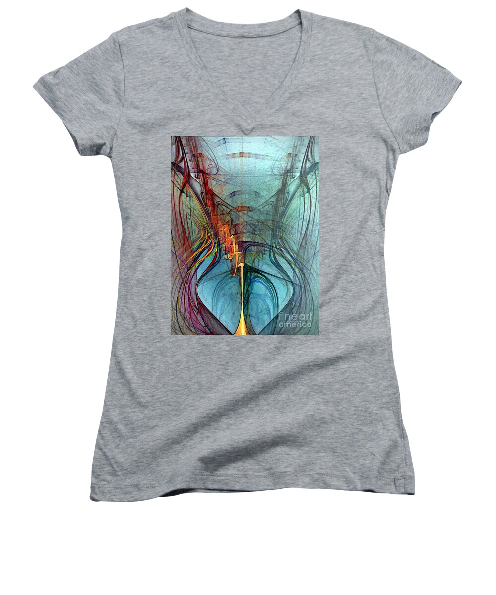 Abstract Women's V-Neck featuring the digital art Just A Melody-Abstract Art by Karin Kuhlmann