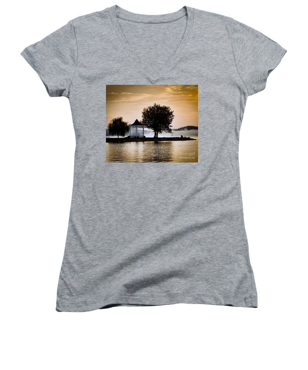 Sunrise Women's V-Neck featuring the photograph Just Before Sunrise by Kerri Farley