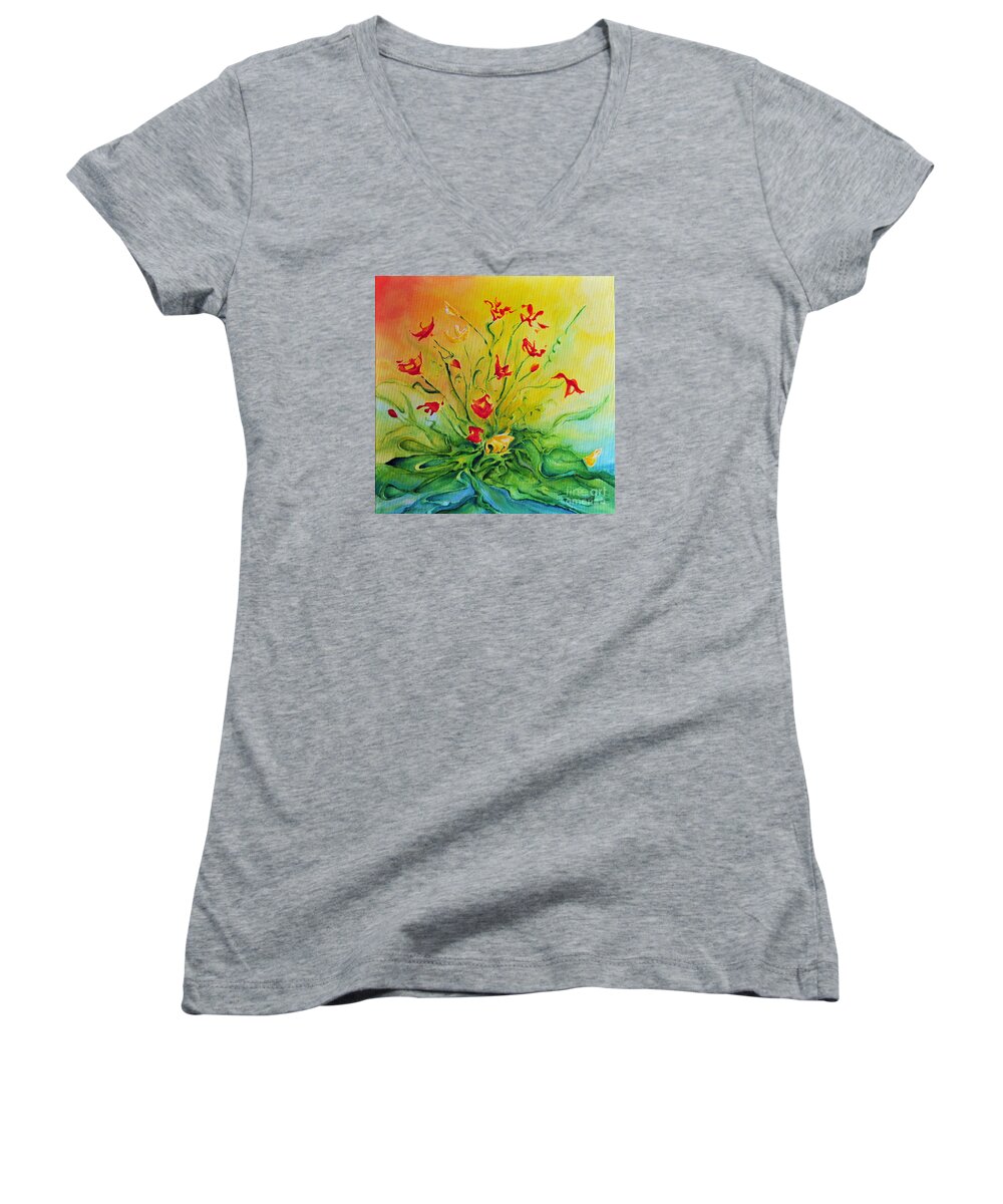 Poppies Women's V-Neck featuring the painting Just For You by Teresa Wegrzyn