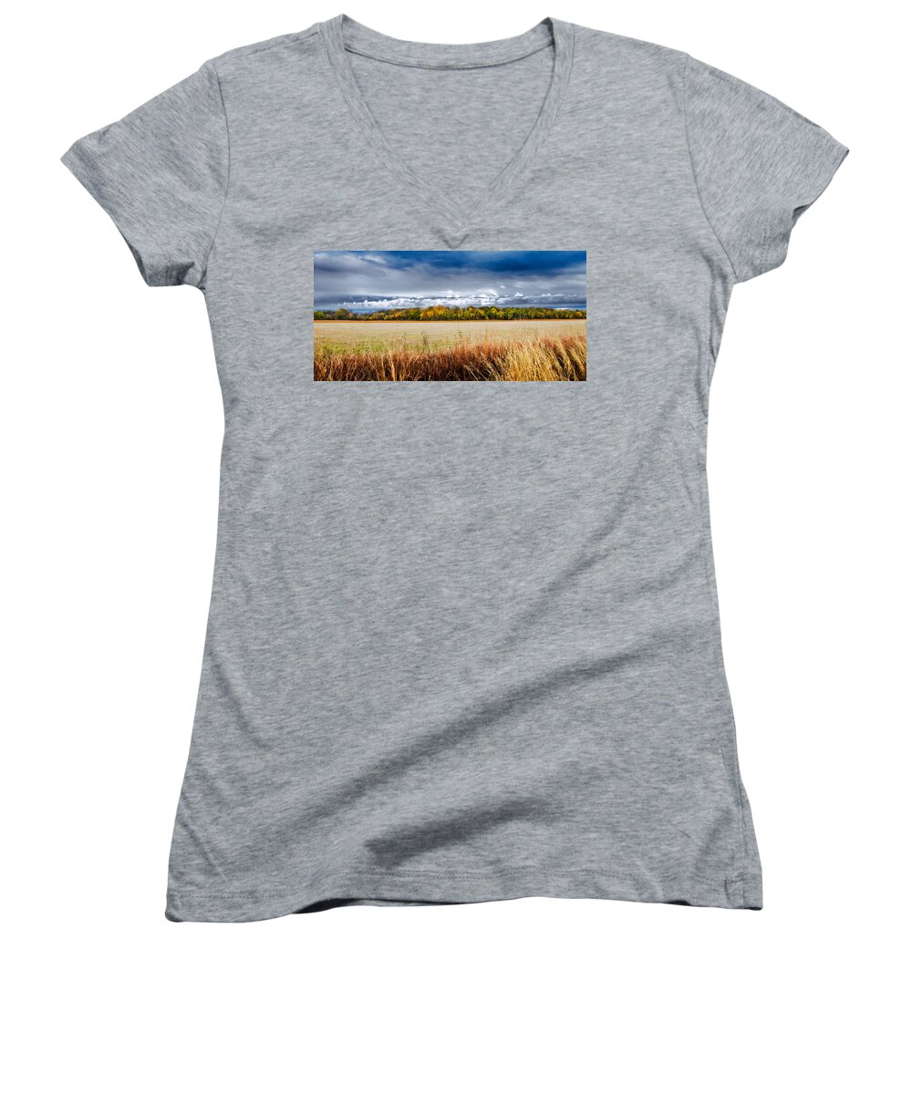 Flint Hills Women's V-Neck featuring the photograph Kansas Fall Landscape by Eric Benjamin