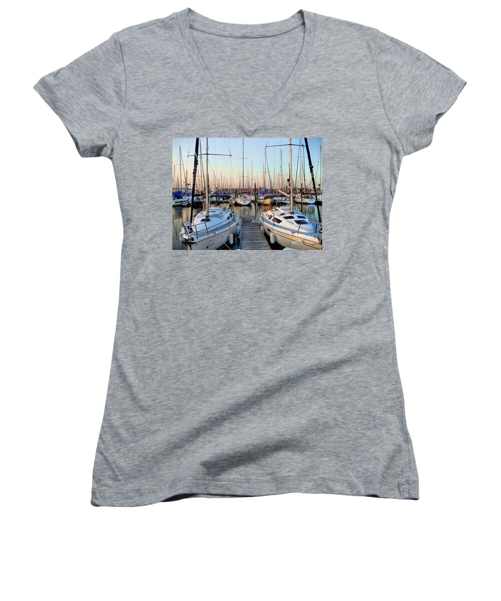 Kemah Women's V-Neck featuring the photograph Kemah Boardwalk Marina by Savannah Gibbs