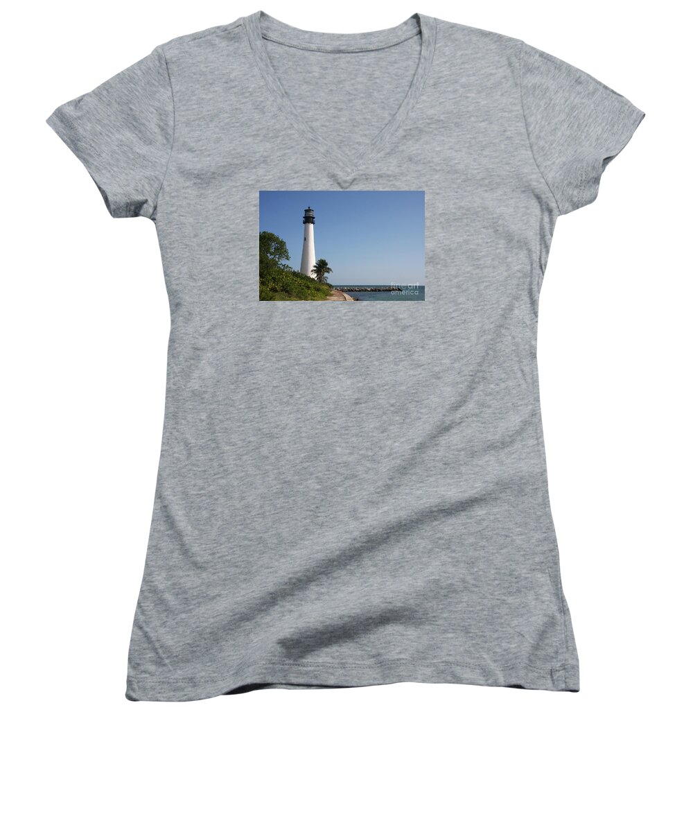 Ligthouse Women's V-Neck featuring the photograph Key Biscayne Lighthouse by Christiane Schulze Art And Photography
