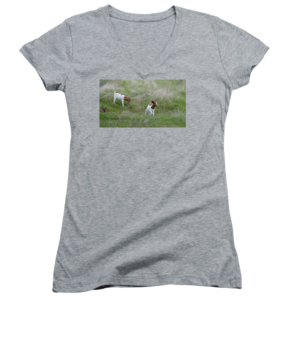 Kid Women's V-Neck featuring the photograph Kids at Play by Lynn Bauer