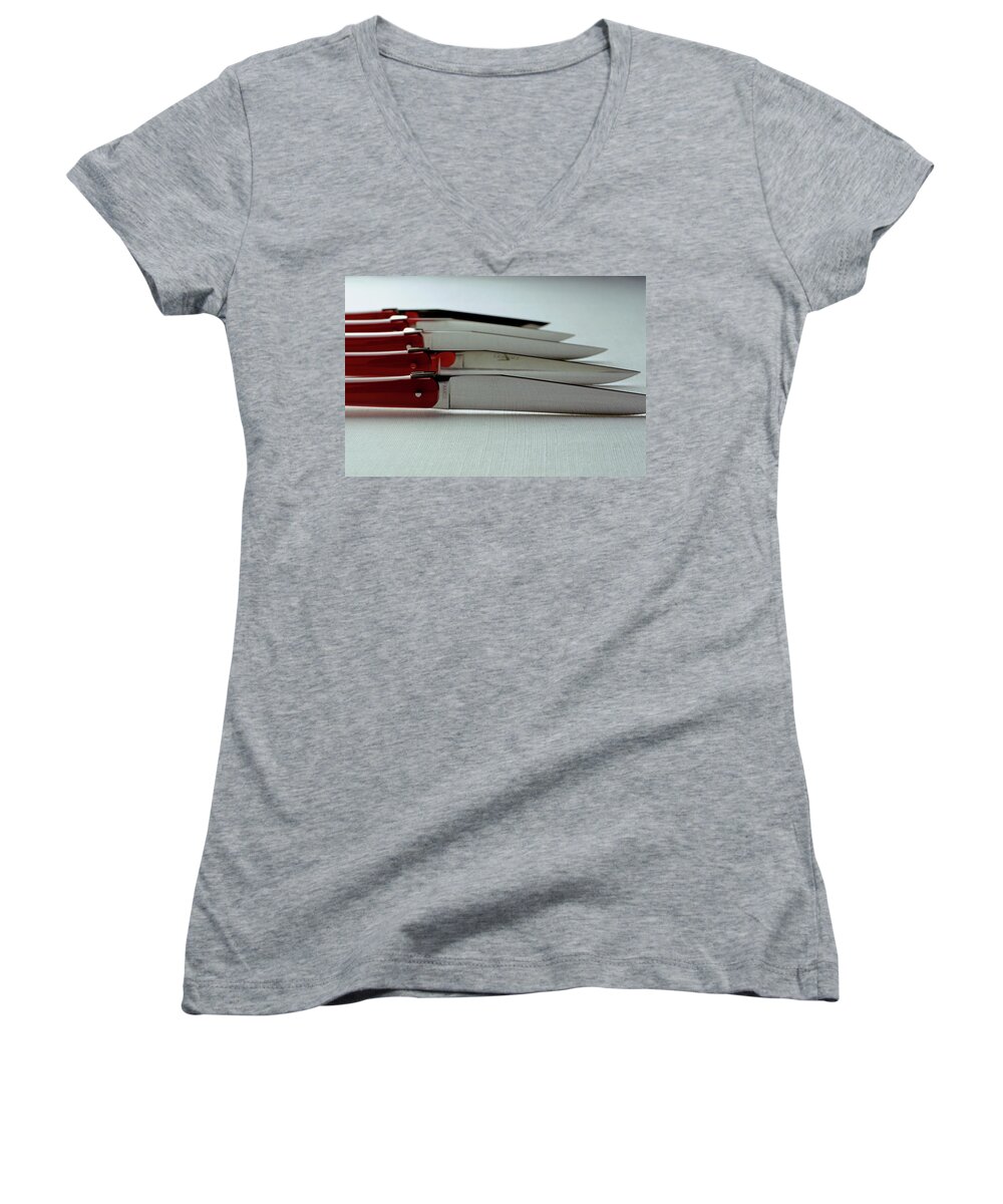 Kitchen Women's V-Neck featuring the photograph Knives by Romulo Yanes