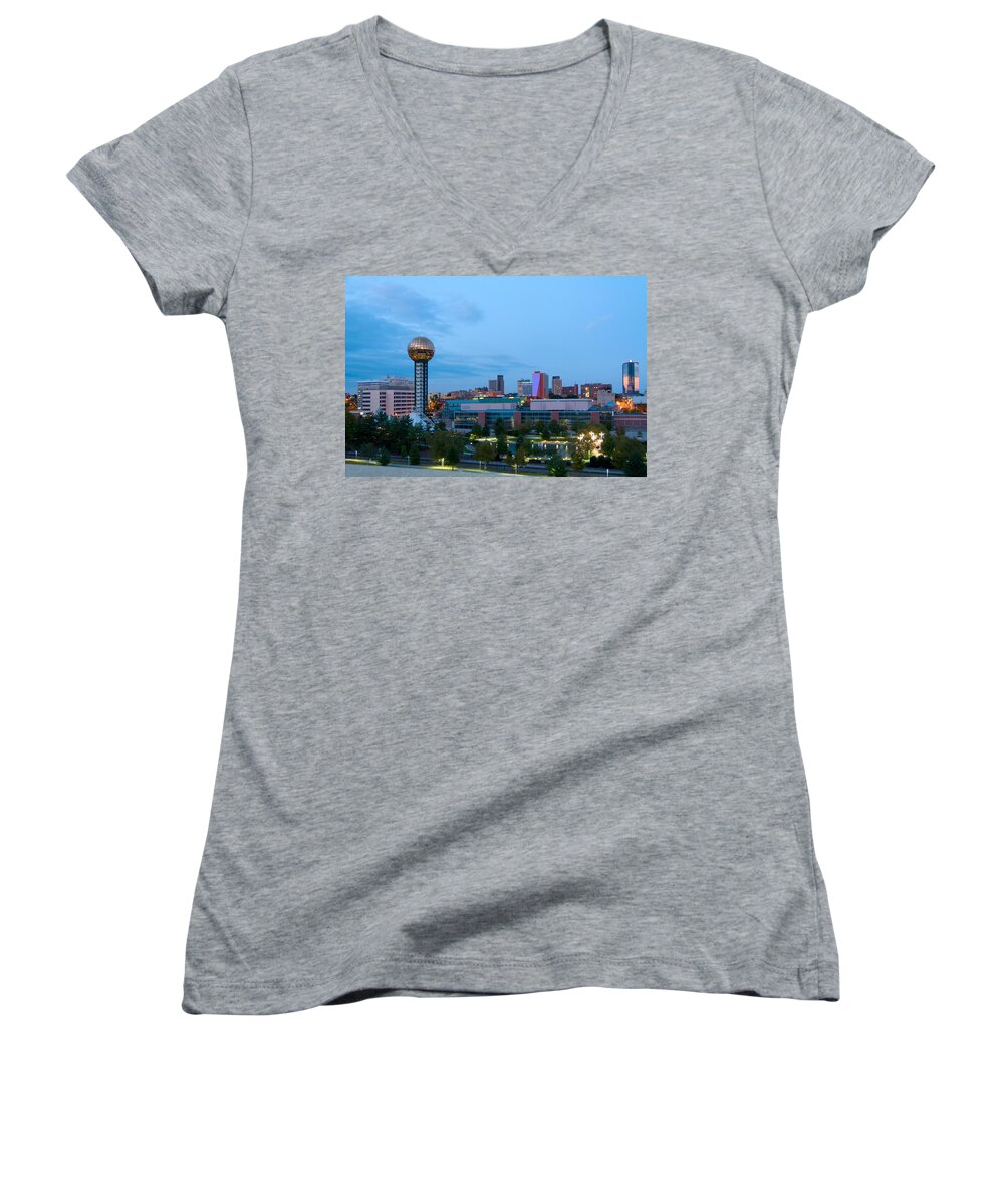 View Women's V-Neck featuring the photograph Knoxville at Dusk by Melinda Fawver
