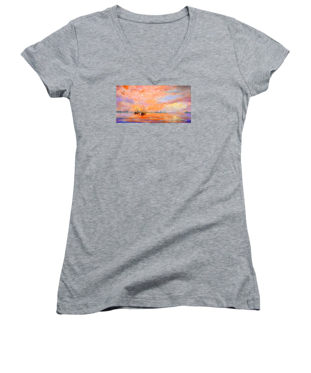 Acrylic Painting Women's V-Neck featuring the painting La Florida by AnnaJo Vahle