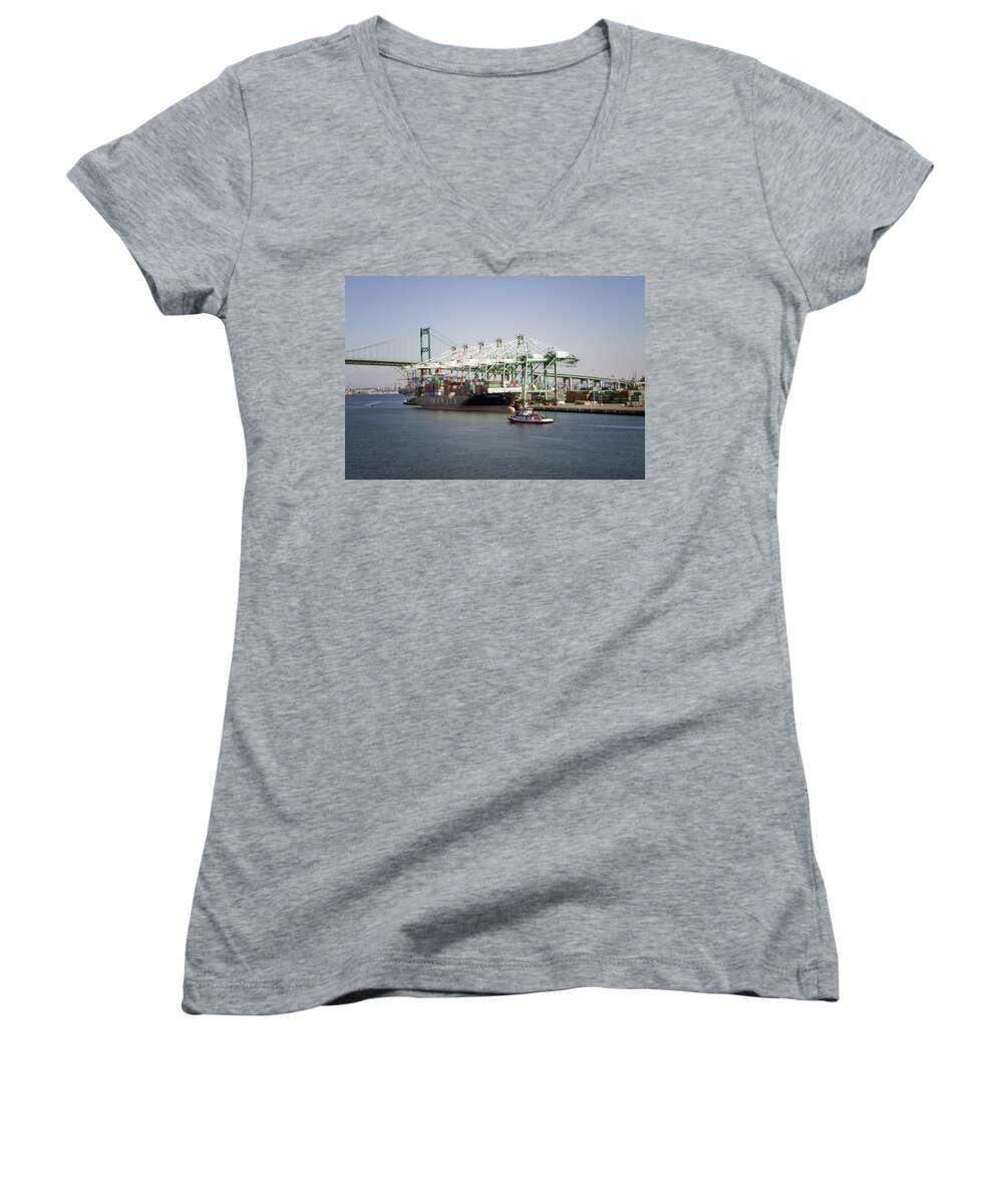 Lafd Women's V-Neck featuring the photograph LAFD Fire Boat 2 San Pedro CA 03 by Thomas Woolworth