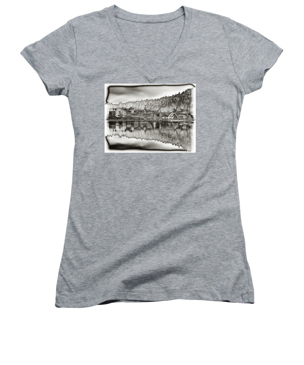 Lake House Women's V-Neck featuring the photograph Lake House Reflection by Ron White