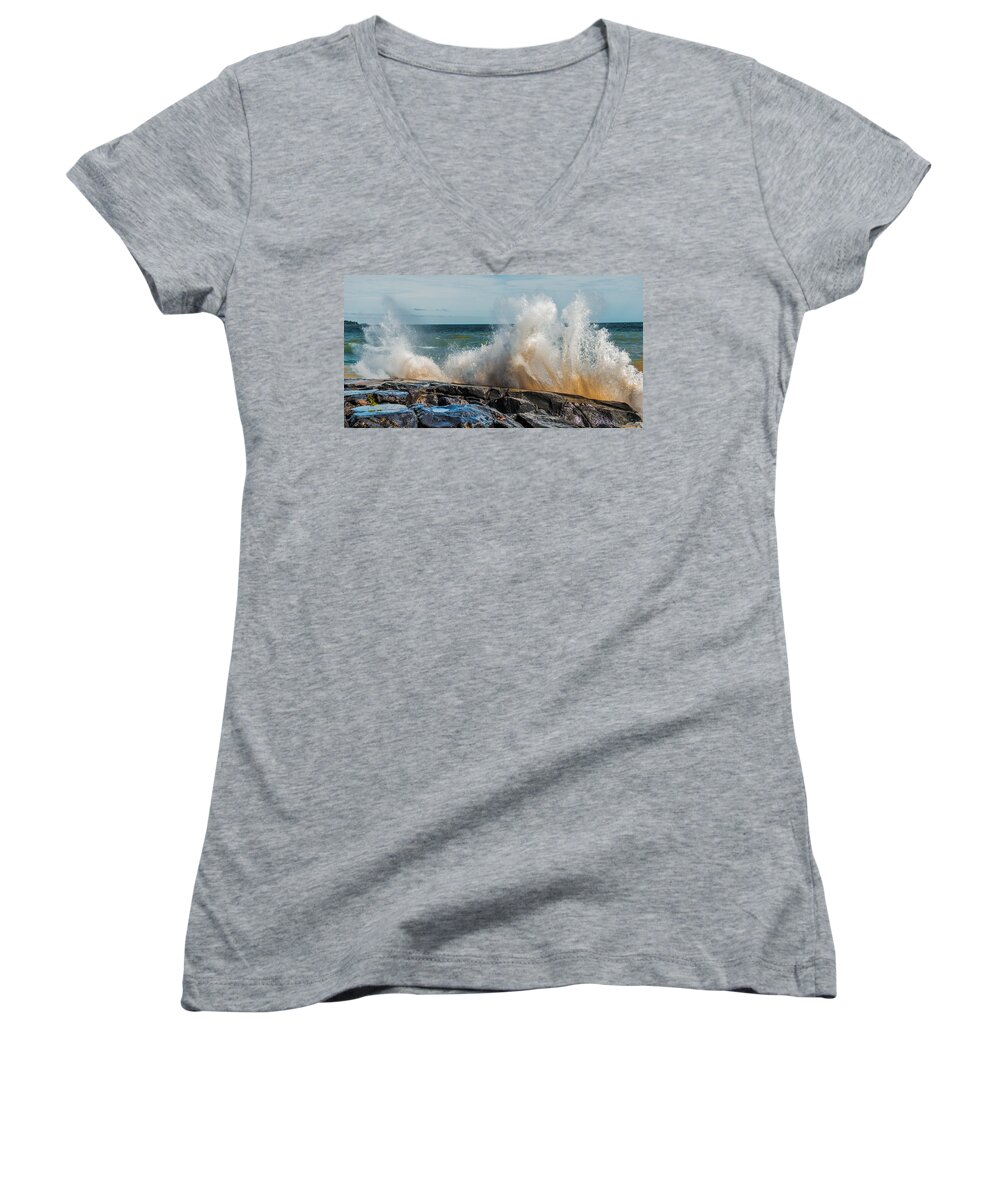 Lake Women's V-Neck featuring the photograph Lake Superior Waves by Paul Freidlund