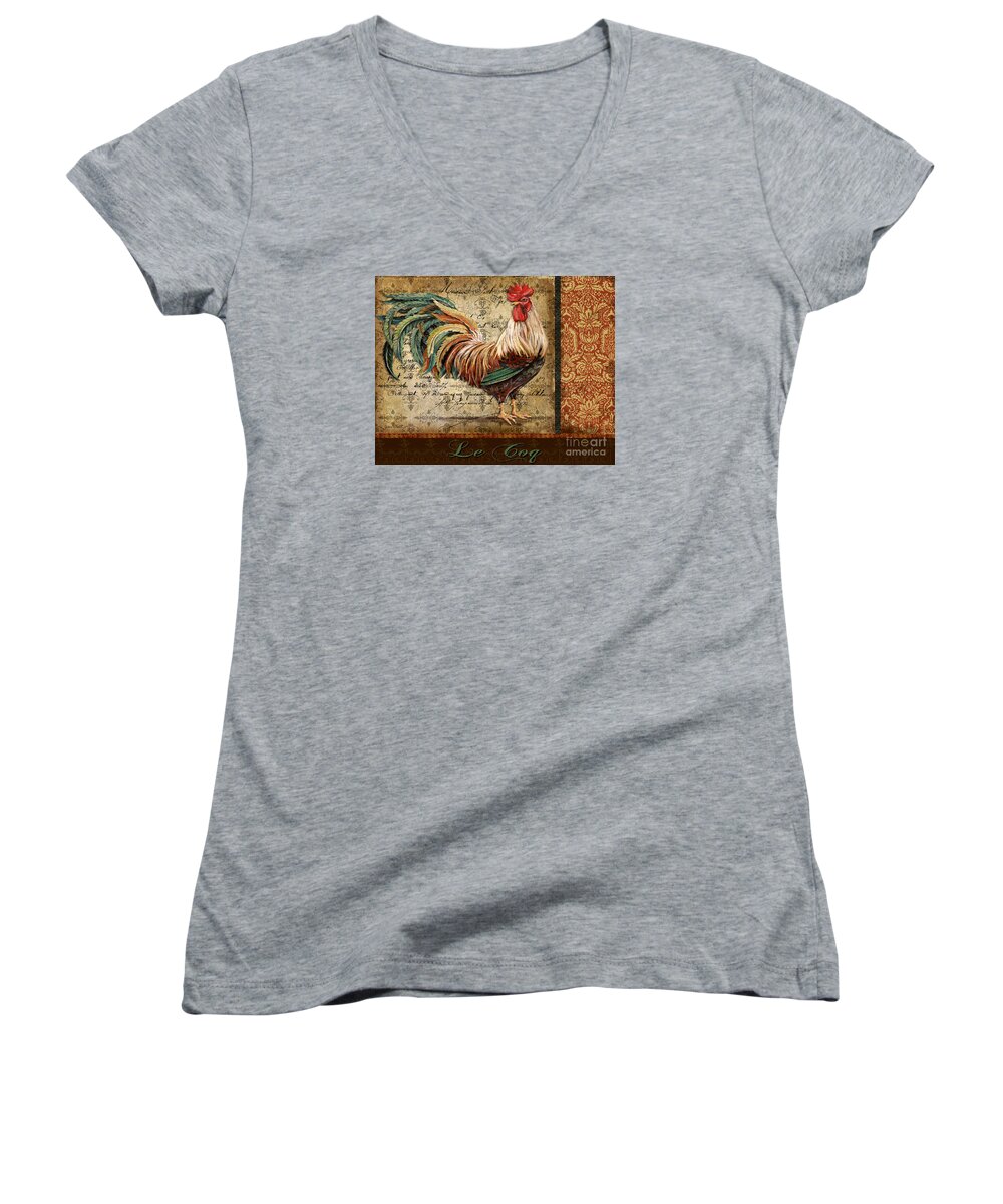  Acrylic Painting Women's V-Neck featuring the painting Le Coq-G by Jean Plout