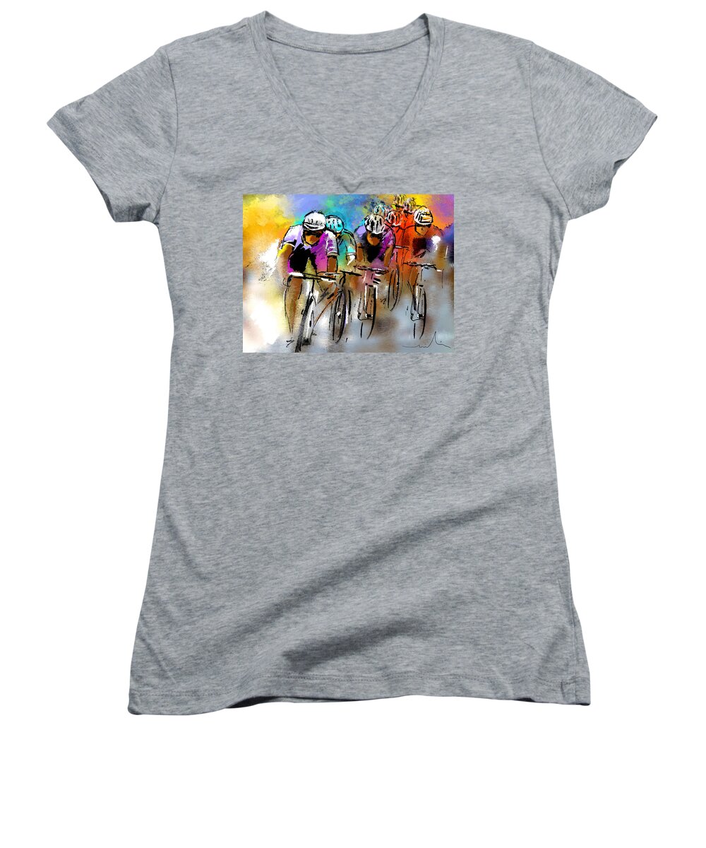 Sports Women's V-Neck featuring the painting Le Tour de France 03 by Miki De Goodaboom