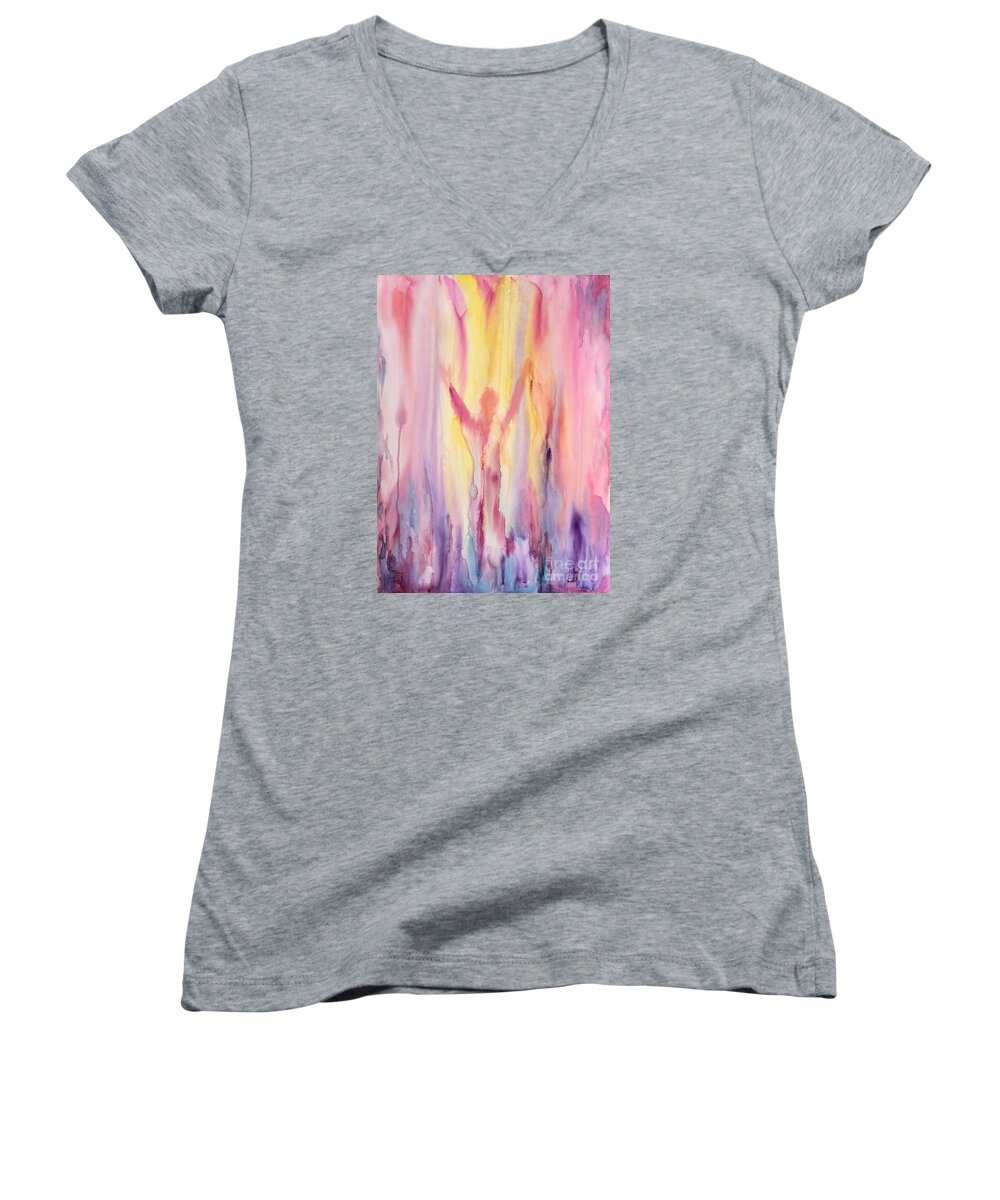 Let It Flow Women's V-Neck featuring the painting Let It Flow by Nancy Cupp