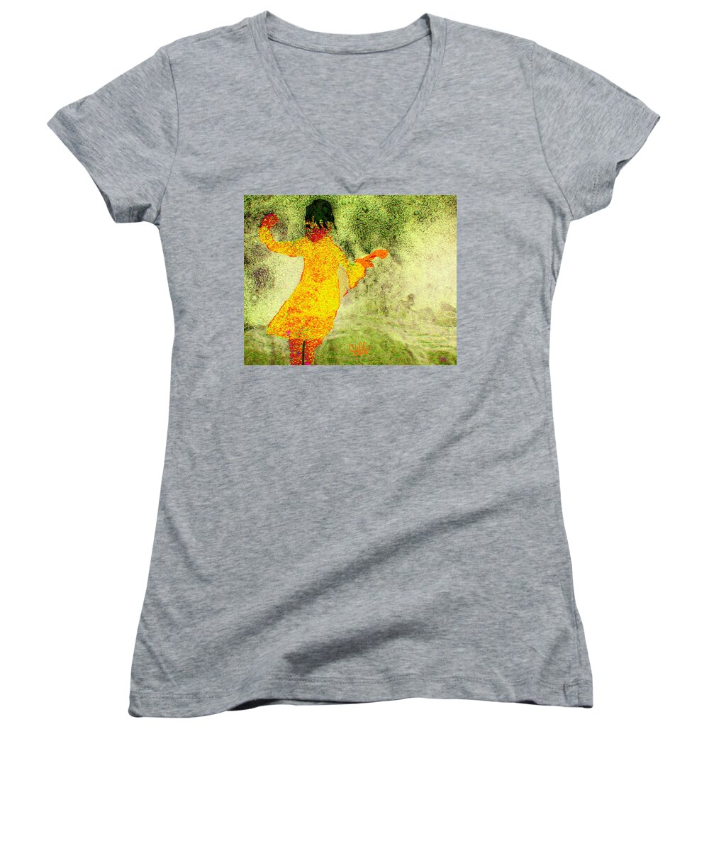 Dancing Women's V-Neck featuring the painting Let's Dance by Cliff Wilson