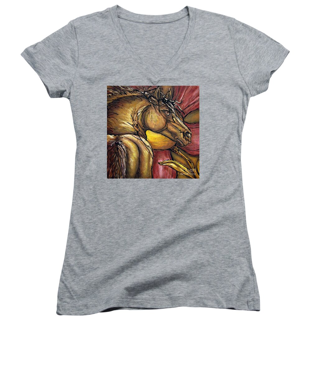 Horse Women's V-Neck featuring the painting Live Again by Jonelle T McCoy