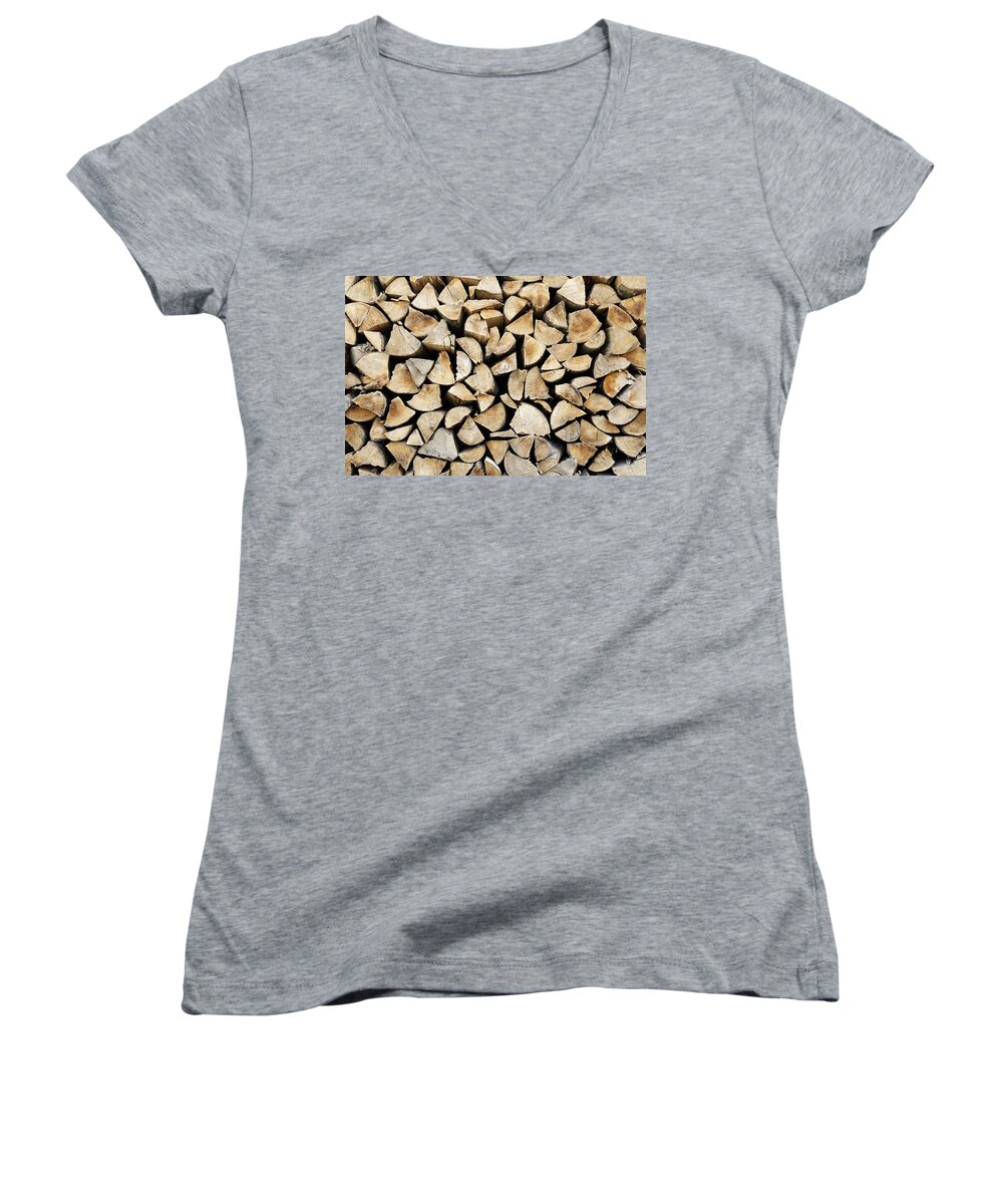 Log Women's V-Neck featuring the photograph Logs background by Dutourdumonde Photography