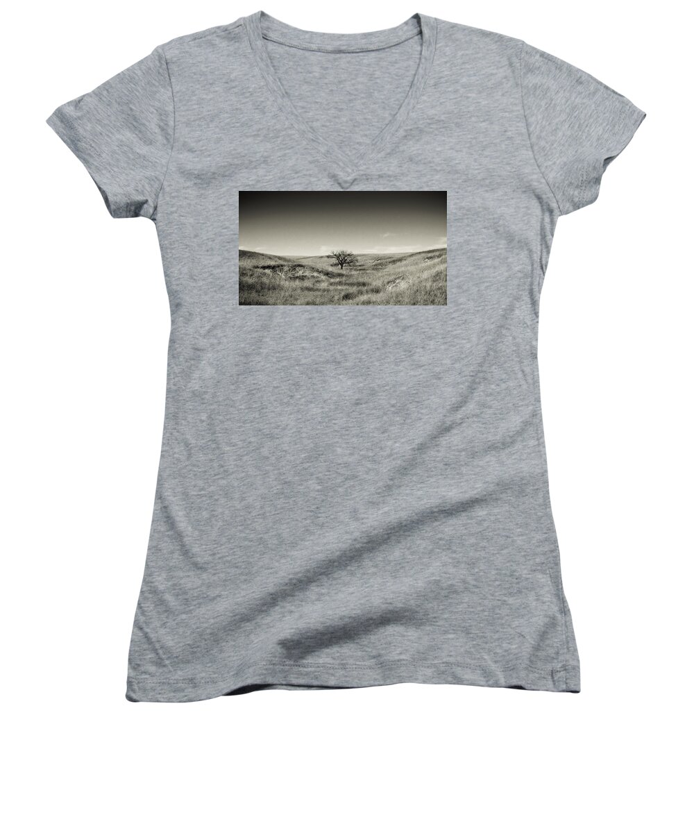 Tree Women's V-Neck featuring the photograph Lone Tree Winter by Eric Benjamin