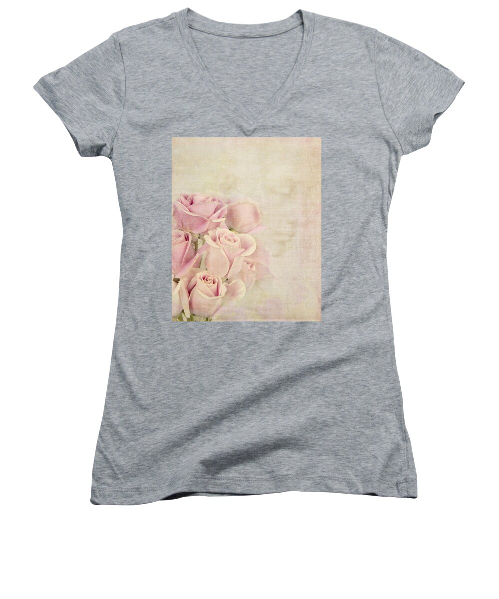 Rose Women's V-Neck featuring the photograph Love Waits by Theresa Tahara