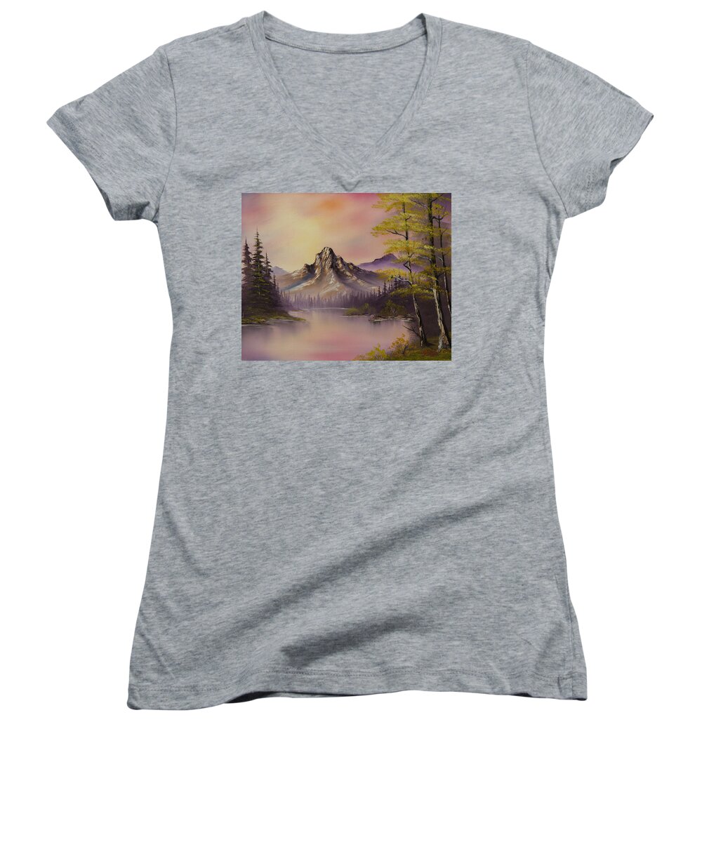 Landscape Women's V-Neck featuring the painting Luminous Lake by Chris Steele