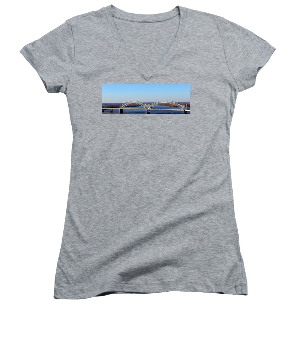 Wall Women's V-Neck featuring the photograph M Bridge Memphis Tennessee by Barbara Chichester