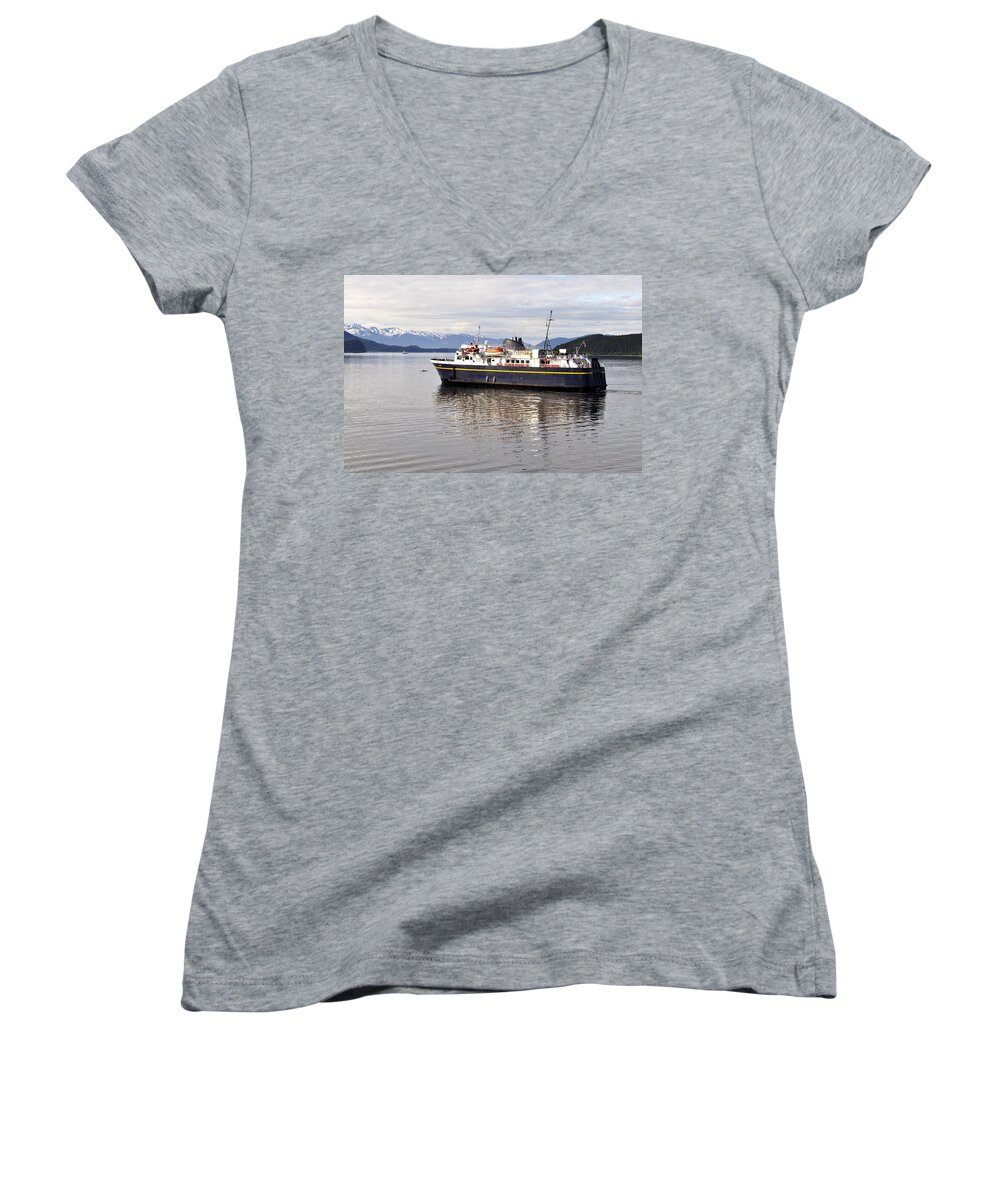 Alaska Women's V-Neck featuring the photograph M/V Leconte by Cathy Mahnke