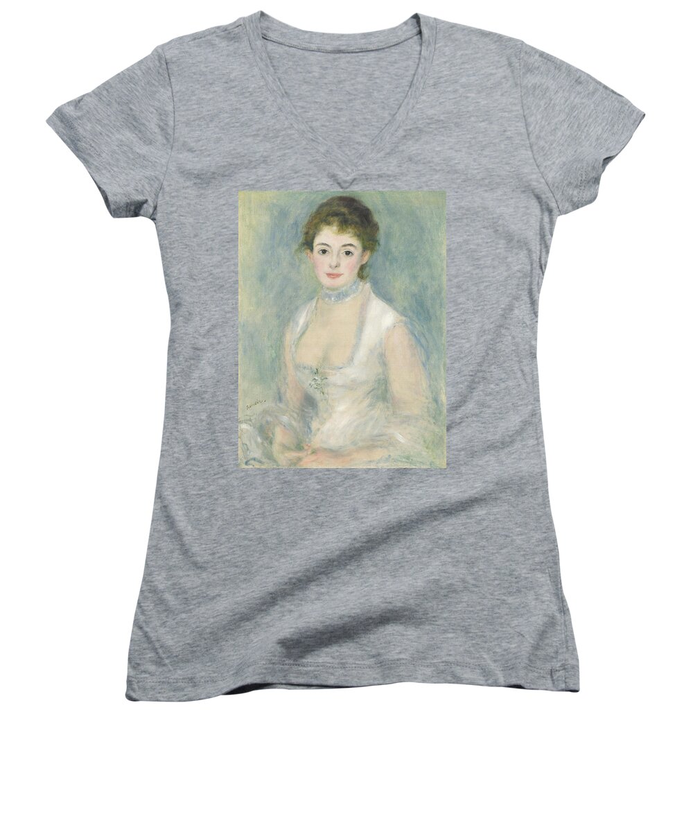 Renoir Women's V-Neck featuring the painting Madame Henriot by Auguste Renoir