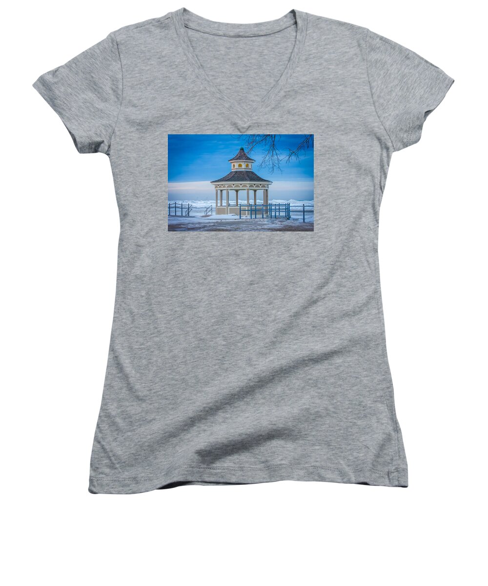 Gazebo Women's V-Neck featuring the photograph Winter Blues by Sara Frank