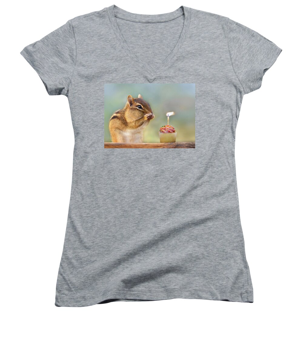 Birthday Women's V-Neck featuring the mixed media Make a Wish by Lori Deiter