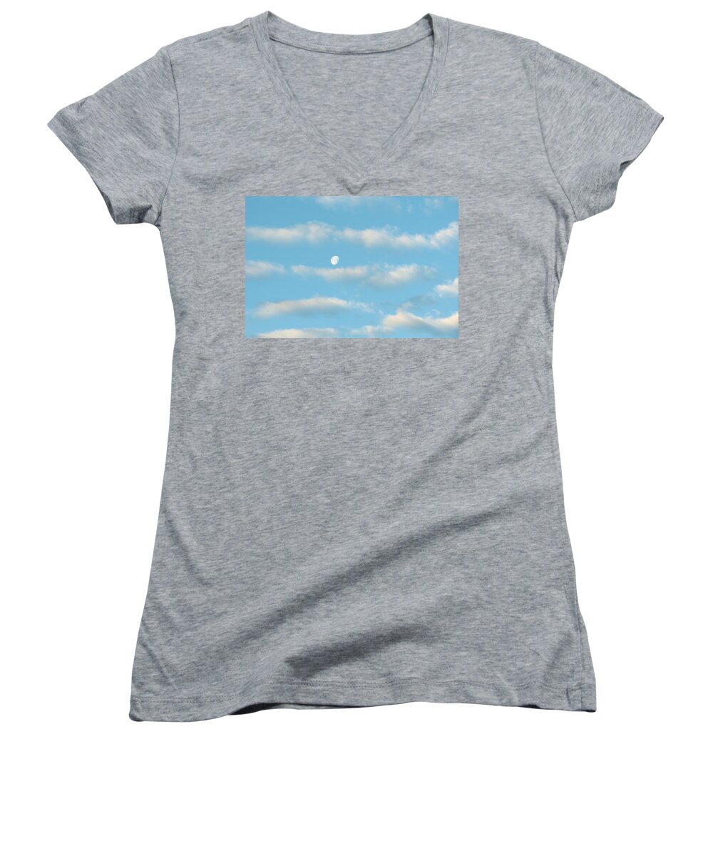 Space Women's V-Neck featuring the photograph Man in the Moon in the Clouds by Fortunate Findings Shirley Dickerson