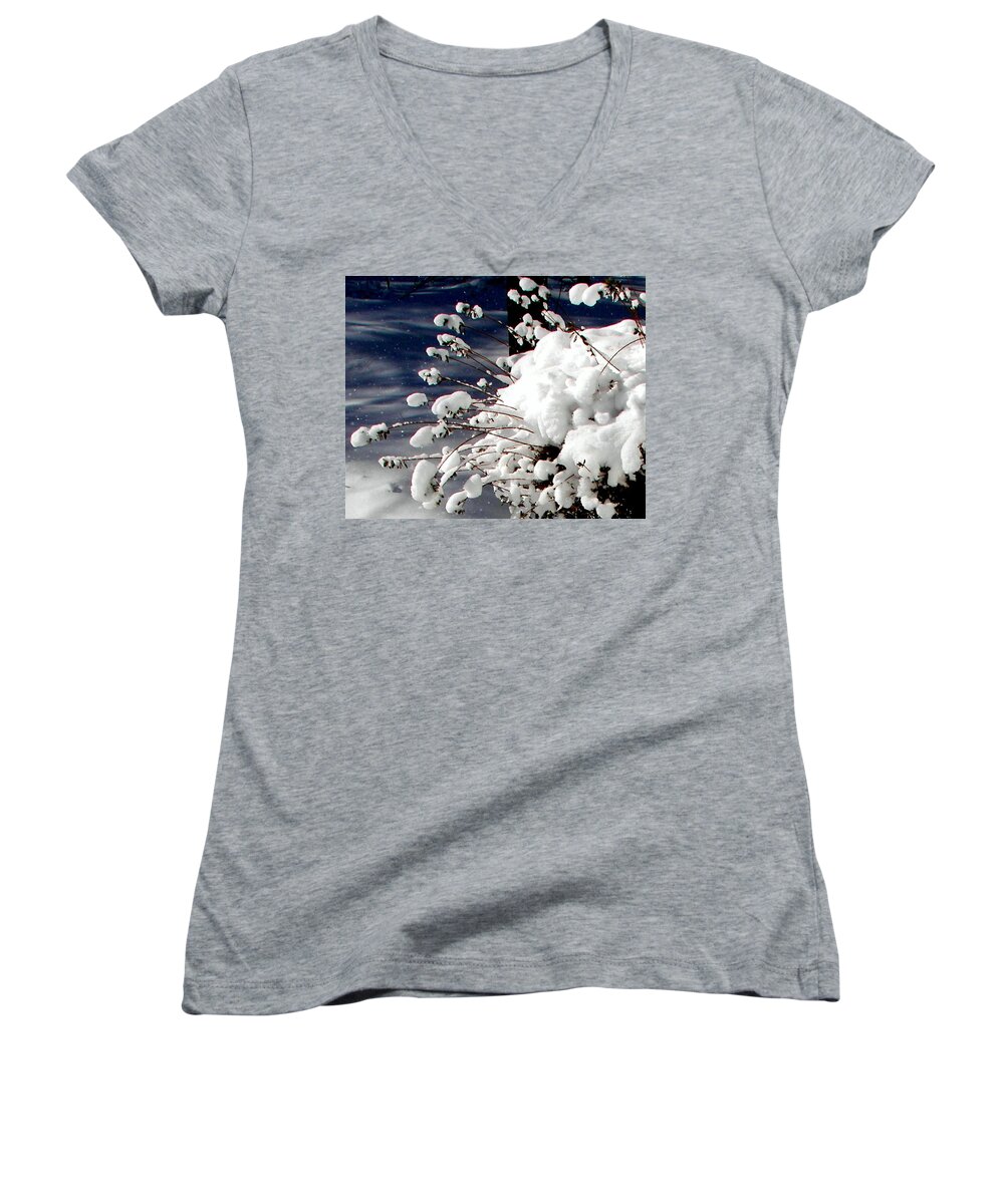 Marshmallow Women's V-Neck featuring the photograph Marshmallow Sprouts by Pamela Hyde Wilson