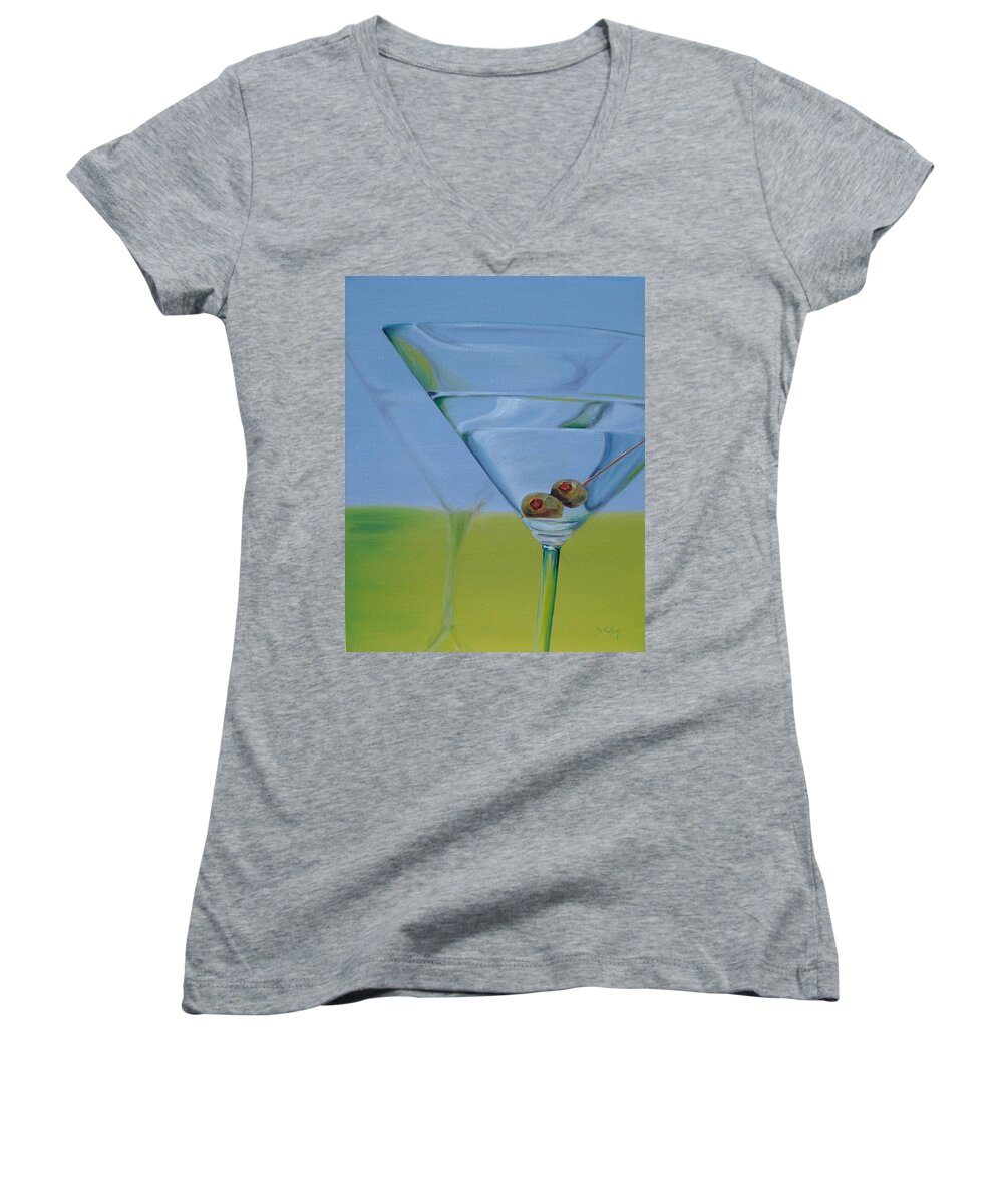 Martini Women's V-Neck featuring the painting Martini Time by Donna Tuten