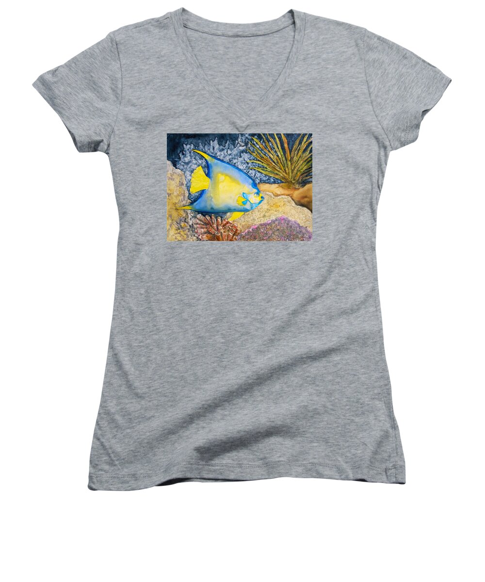 Queen Angel Women's V-Neck featuring the painting Martinique Angel by Patricia Beebe