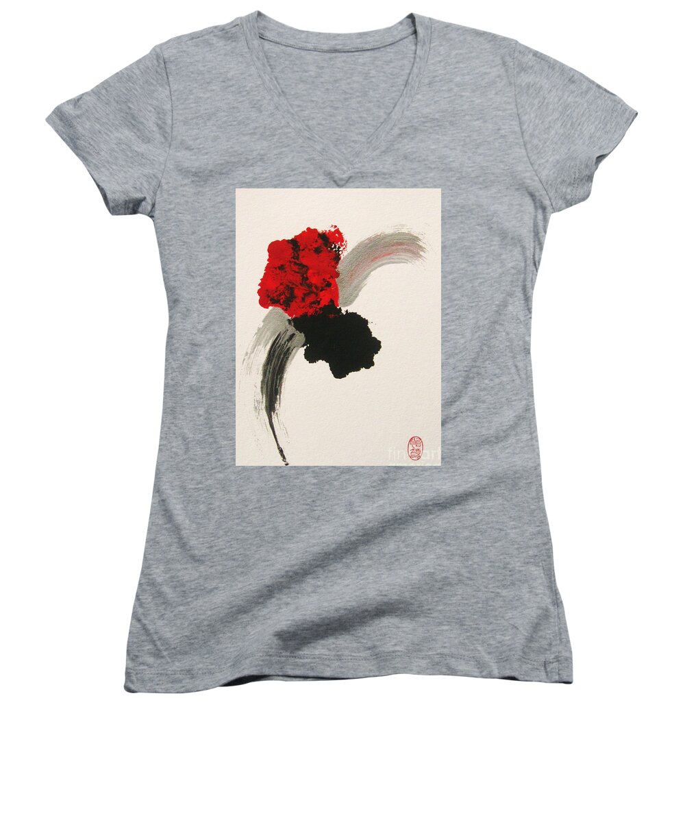 Original Women's V-Neck featuring the painting Maruhanabachi by Thea Recuerdo