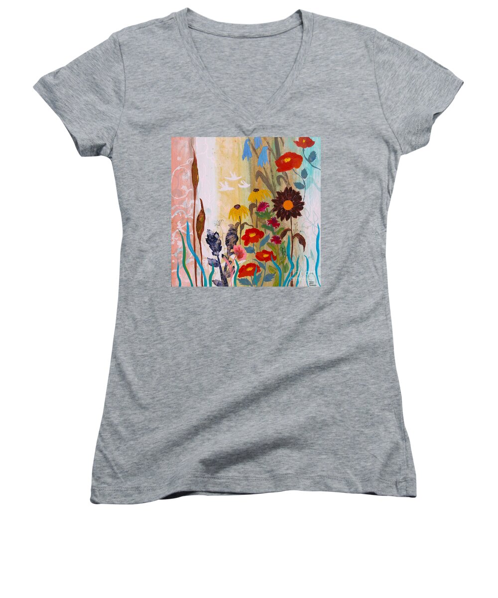 May Women's V-Neck featuring the painting May Melody by Robin Pedrero